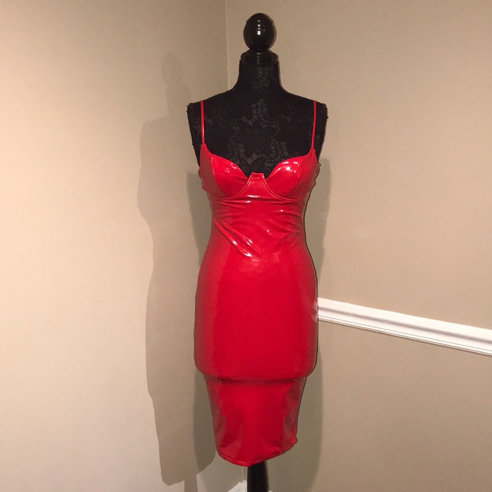 Red latex dress